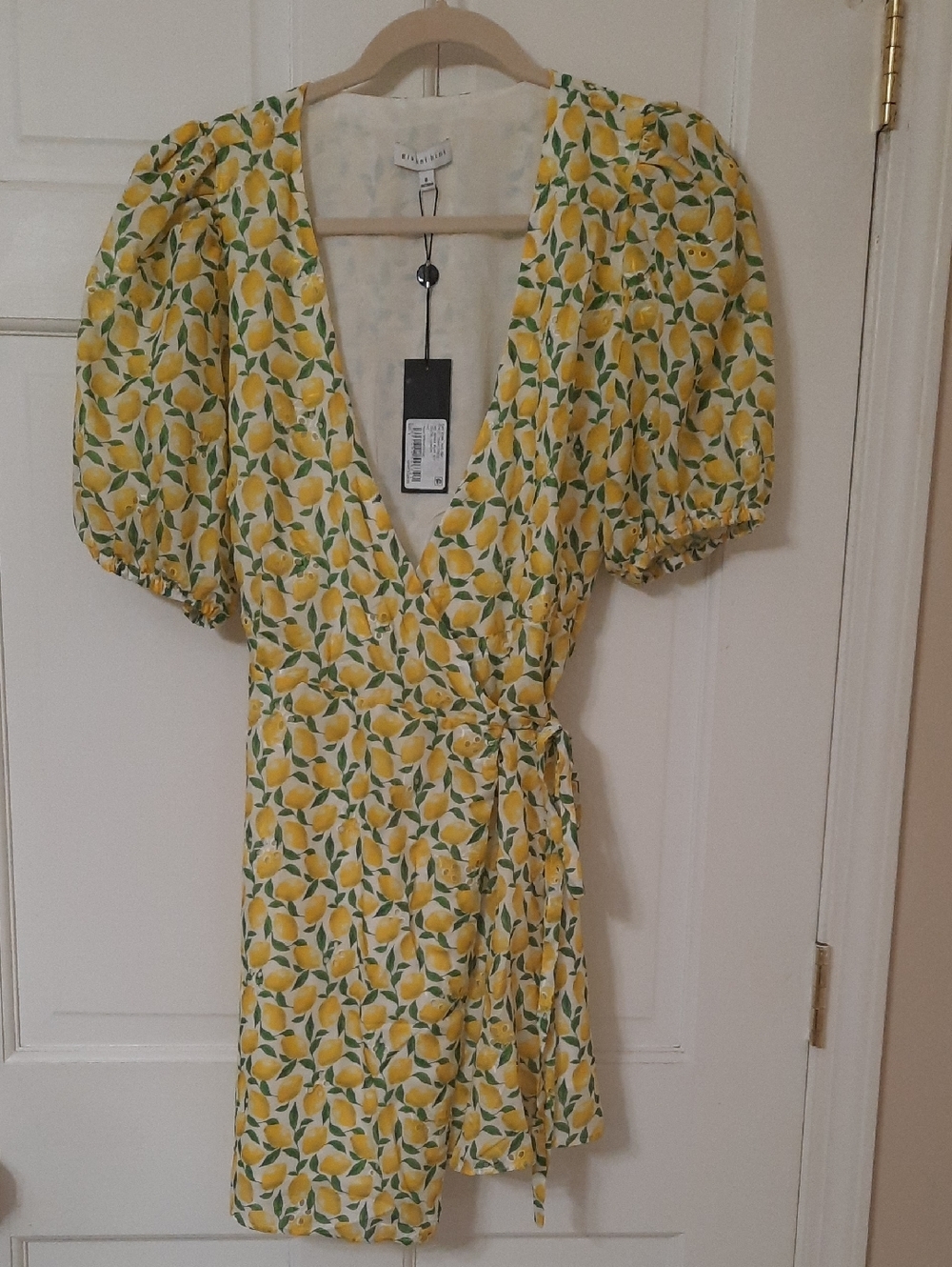Gianni Bini Yellow Lemon-Print Wrap Mini Dress